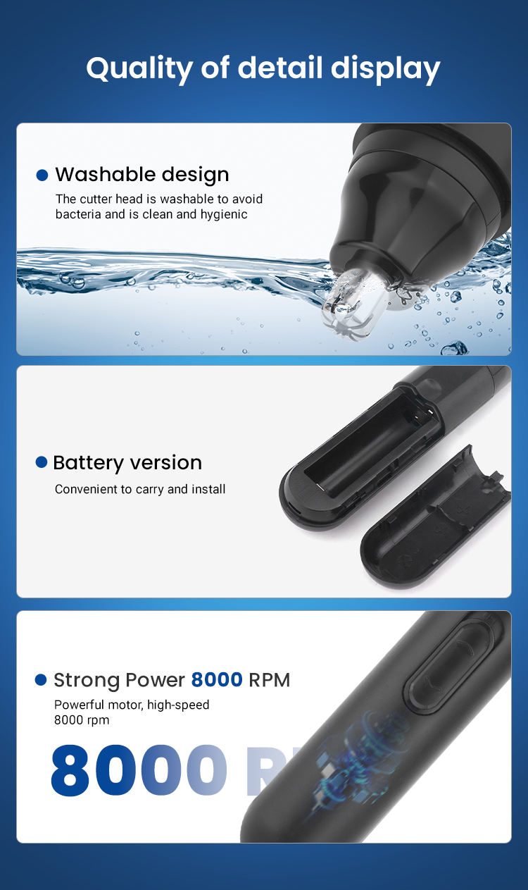 AAA Battery‑Powered Electric Nose Hair Trimmer – Compact, Portable, and Washable