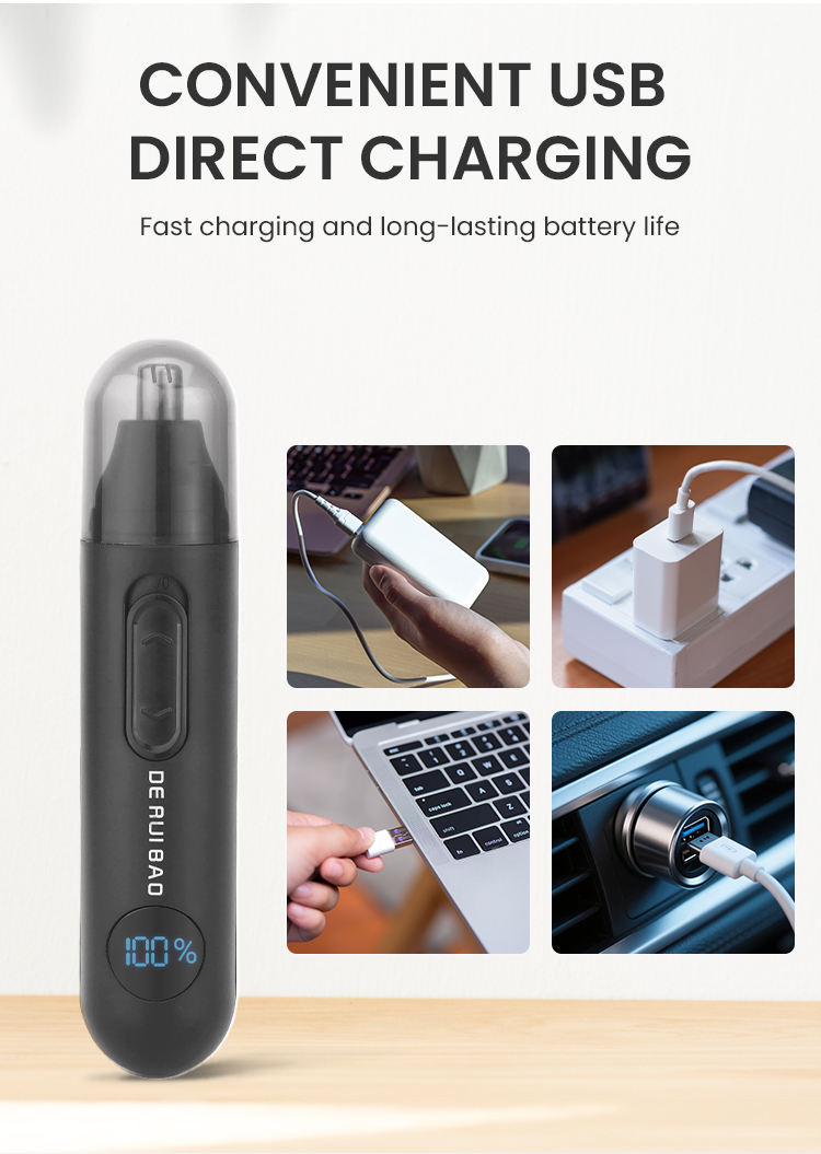 `Smart Electric Nasal Hair Trimmer with USB Direct Charging – Fast and Long Battery Life