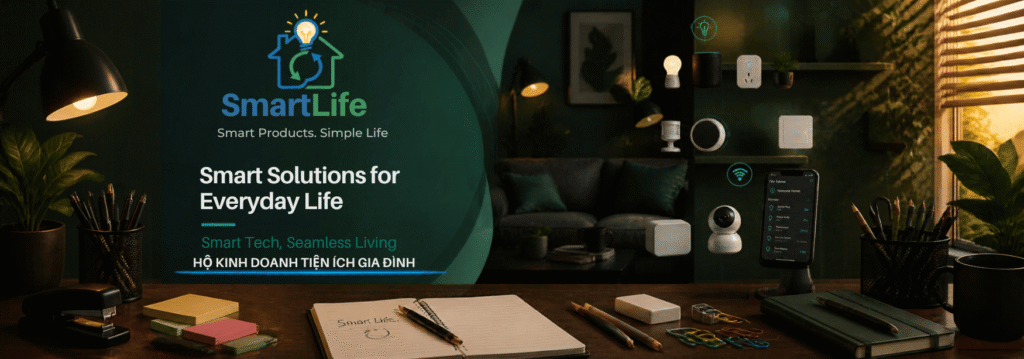 SmartLife VN Contact Us banner featuring a modern office workspace and customer support environment